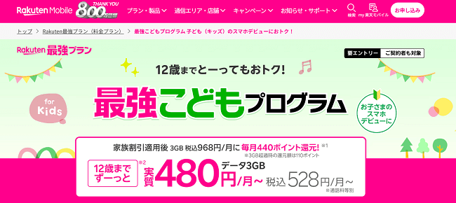 楽天モバイル　最強こどもプログラム